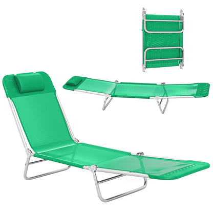 Sun Lounger Foldable Reclining Chair with Headrest Dark Green