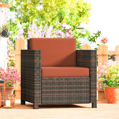 Rattan Garden Armchair, Cushioned Single Rattan Chair, Brown/Orange
