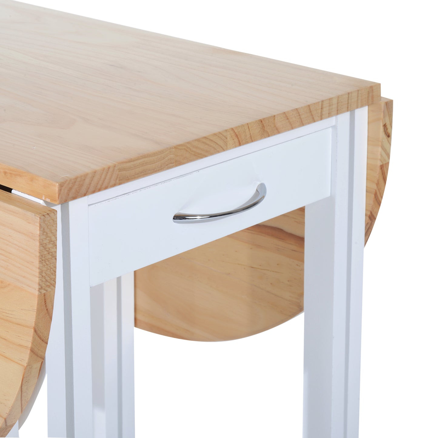 3pc Wooden Kitchen Cart Trollet Table Folding Stools Space-saving