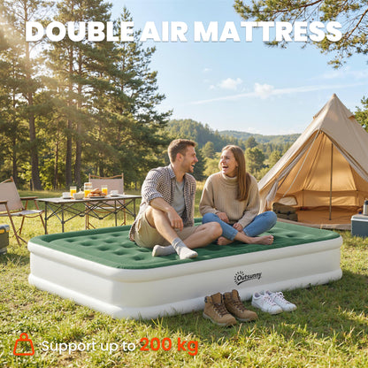 Inflatable Mattress, Double Air Bed with Built-in Pump, Dark Green