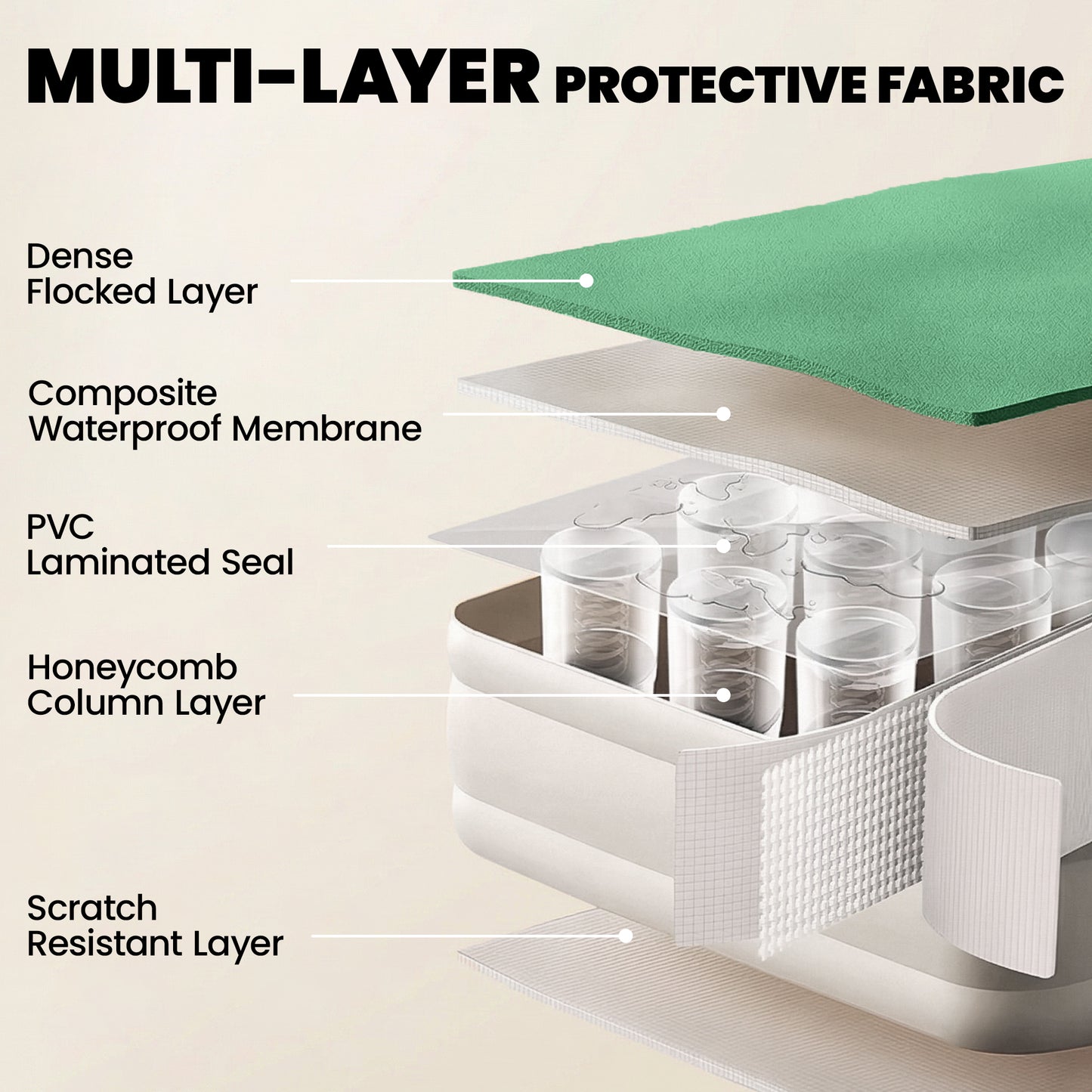 Inflatable Mattress, Double Air Bed with Built-in Pump, Dark Green