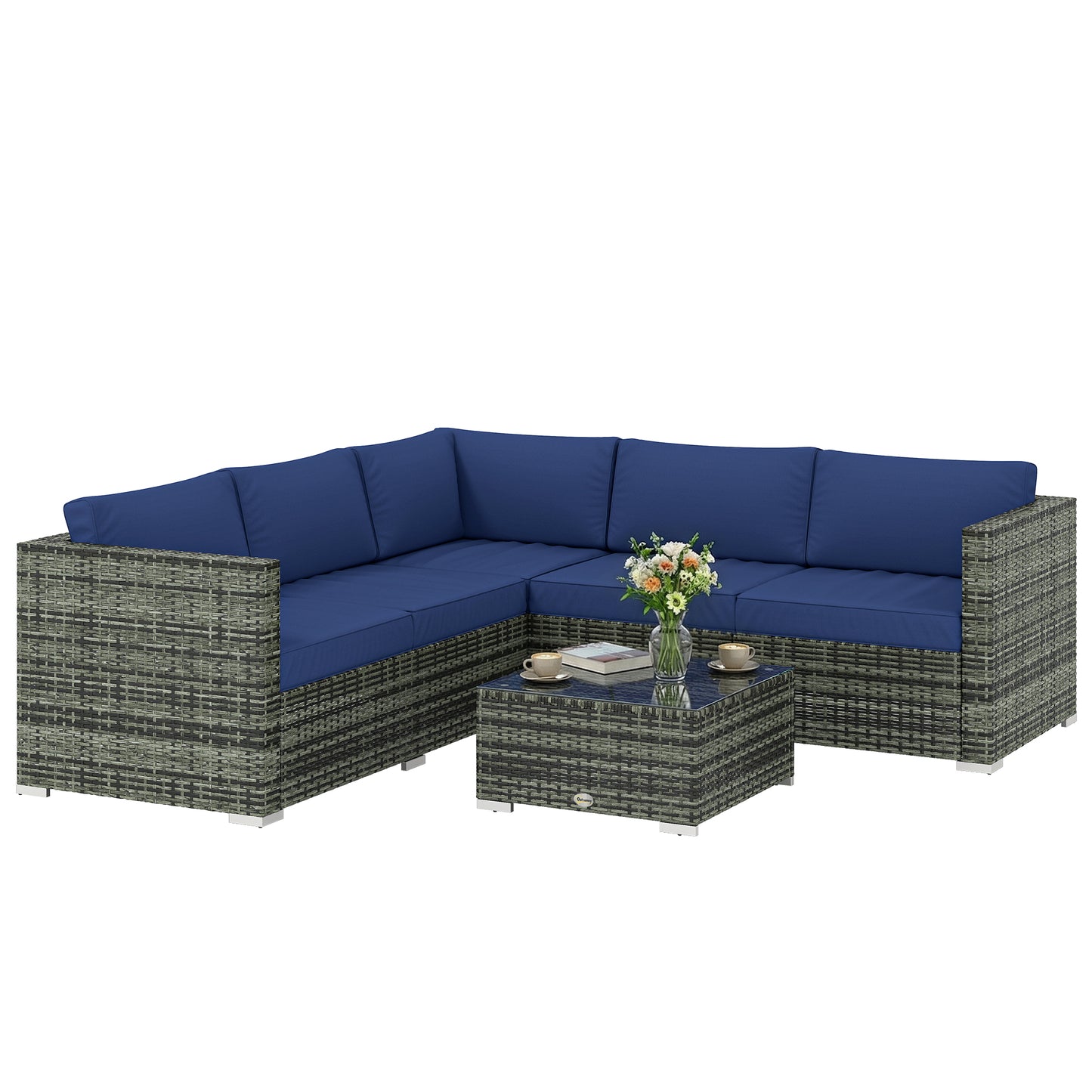 4 Pieces Rattan Garden Furniture Sofa Set with Coffee Table Blue