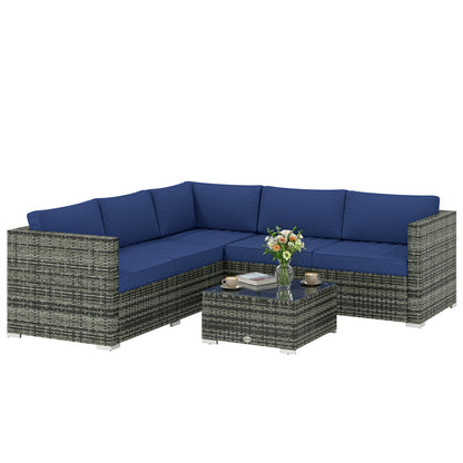4 Pieces Rattan Garden Furniture Sofa Set with Coffee Table Blue