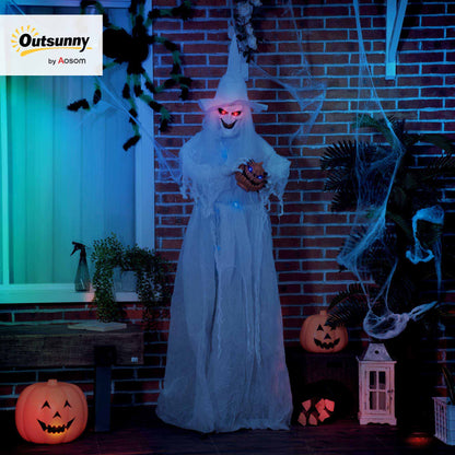 74" Witch Halloween Decoration with Light Up Eyes and Body, White