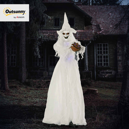 74" Witch Halloween Decoration with Light Up Eyes and Body, White