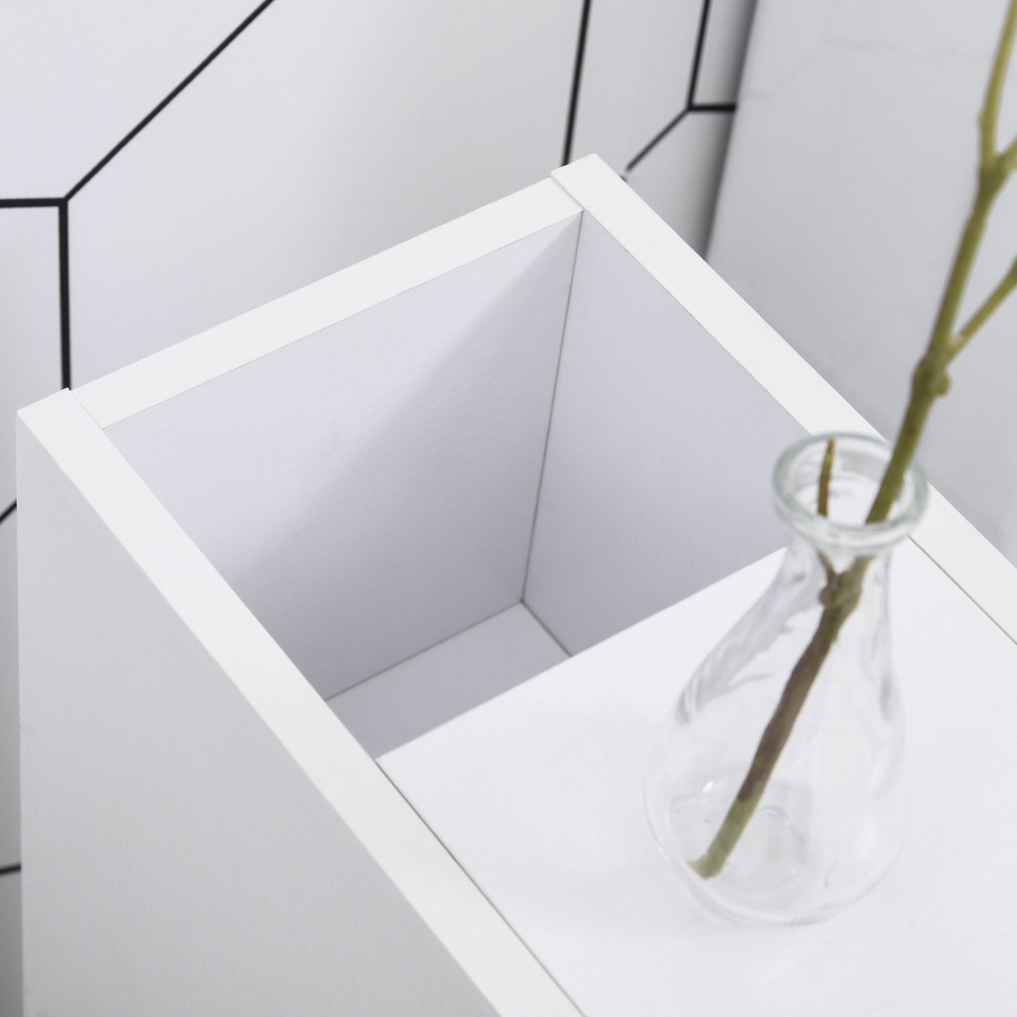 Slim Bathroom Storage with 2 Drawers, 2 Open and Wheels, White