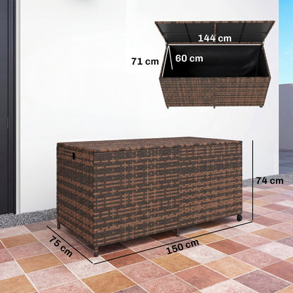 650L Garden Storage Box with Wheels, Waterproof Liner, Mixed Brown