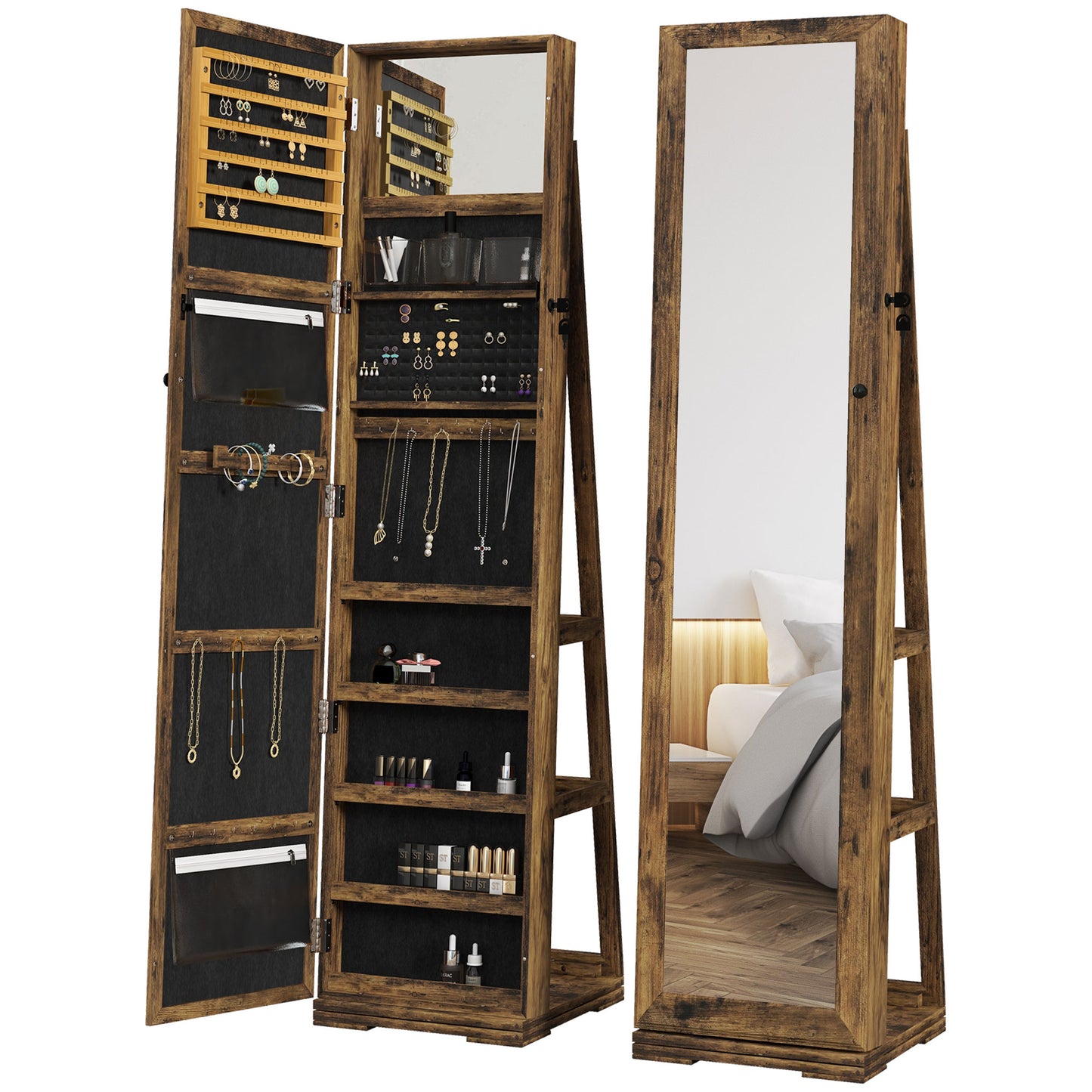 Jewelry Cabinet Full Length Mirror Swivel Lockable Jewelry Organiser