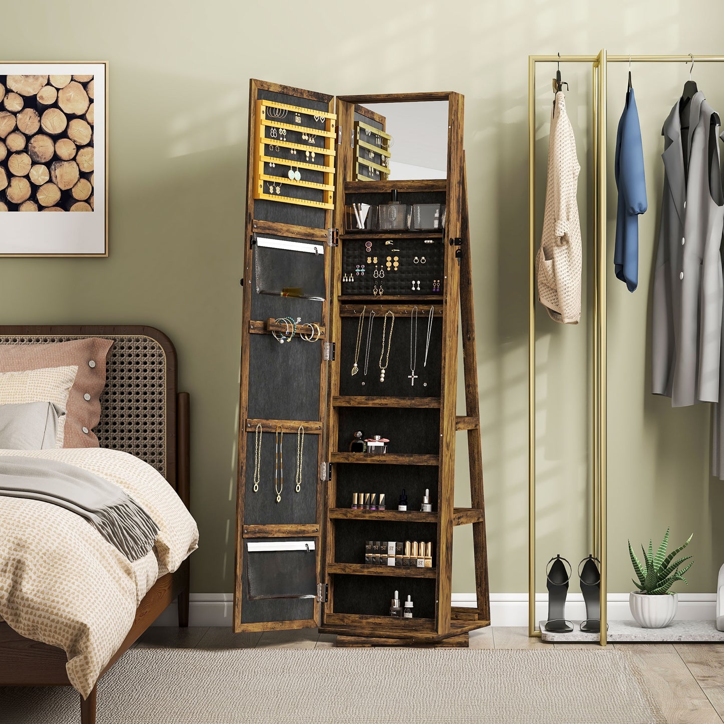 Jewelry Cabinet Full Length Mirror Swivel Lockable Jewelry Organiser