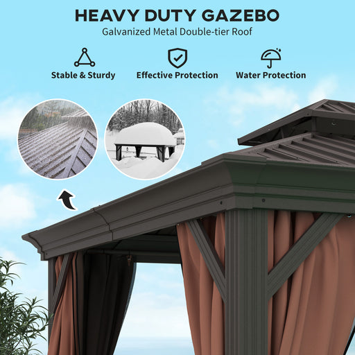 3 x 3.7m Aluminium Hardtop Gazebo Canopy 2 Tier Roof Dark Brown