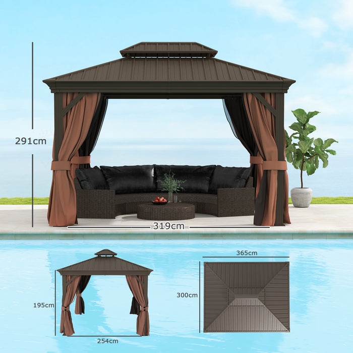 3 x 3.7m Aluminium Hardtop Gazebo Canopy 2 Tier Roof Dark Brown