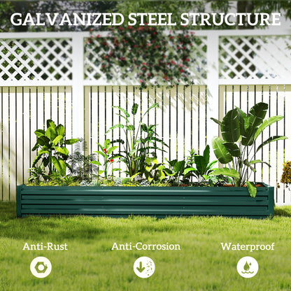 Galvanised Raised Bed for Garden, Rectangular Outdoor Elevated Planter Box with Safety Edging and Open Bottom for Growing Flowers, Herbs and Vegetables, 240 x 60 cm, Green