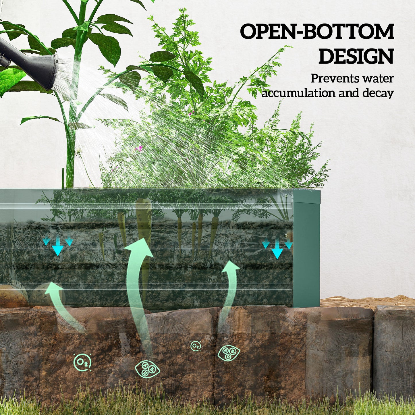 Galvanised Raised Bed for Garden, Rectangular Outdoor Elevated Planter Box with Safety Edging and Open Bottom for Growing Flowers, Herbs and Vegetables, 240 x 60 cm, Green