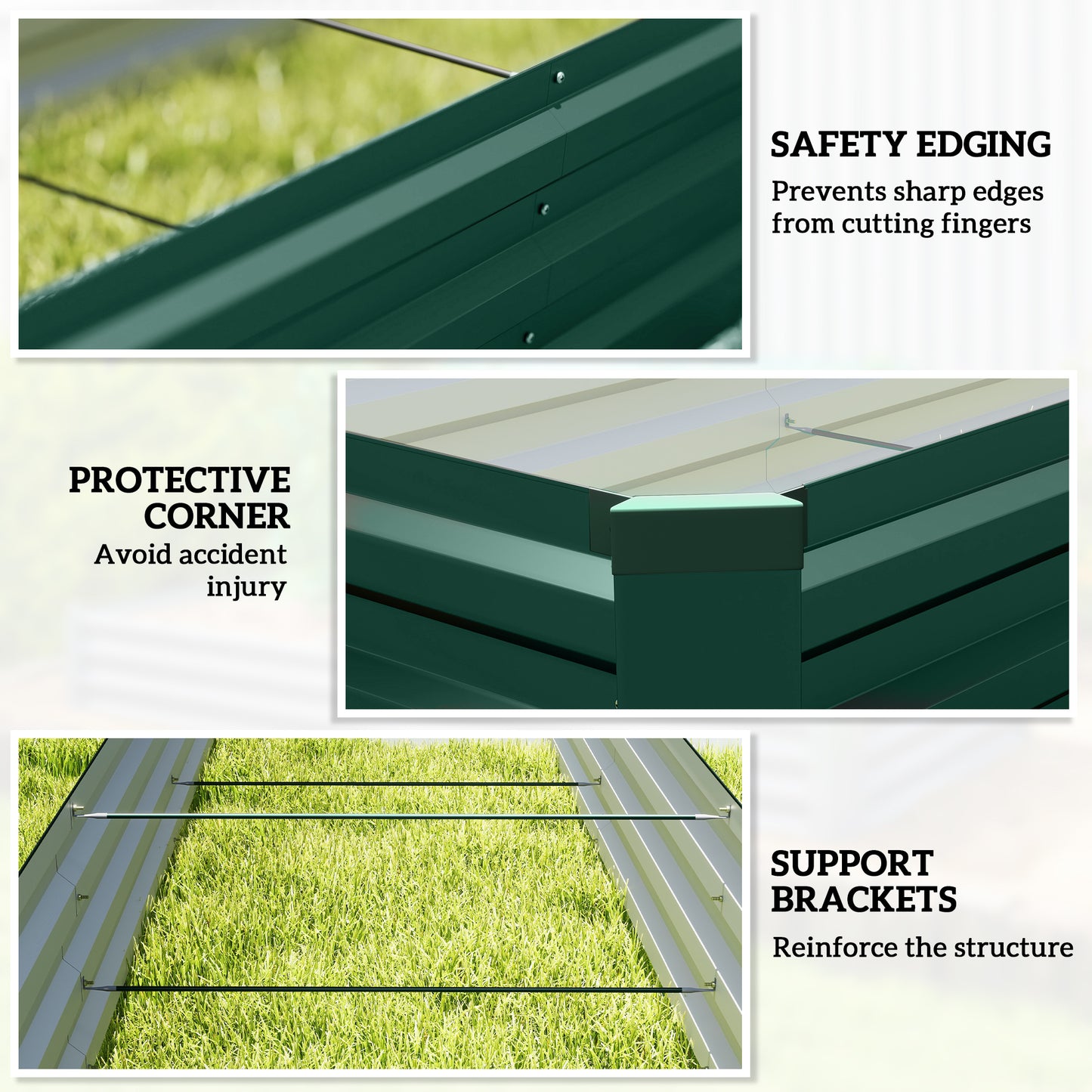 Galvanised Raised Bed for Garden, Rectangular Outdoor Elevated Planter Box with Safety Edging and Open Bottom for Growing Flowers, Herbs and Vegetables, 240 x 60 cm, Green