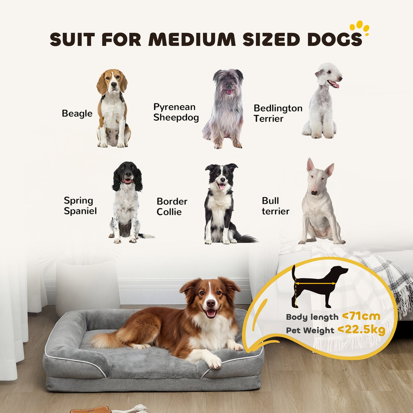 Dog Sofa Bed, Washable Pet Bed with Non-Slip Bottom, Grey