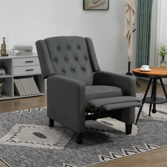 Wingback Recliner Chair for Home Theater, Button Tufted Microfibre Cloth Reclining Armchair with Leg Rest, Deep Grey