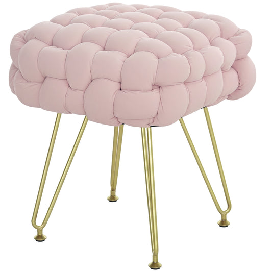 Woven Velvet Foot Stool with Steel Legs for Living Room, Pink