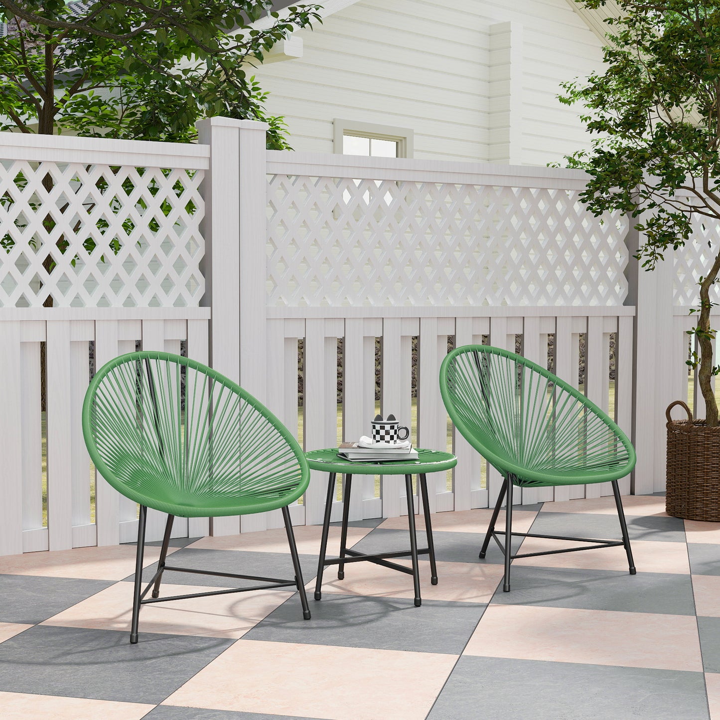 Rattan Bistro Set with Acapulco Chairs and Glass Table, Green