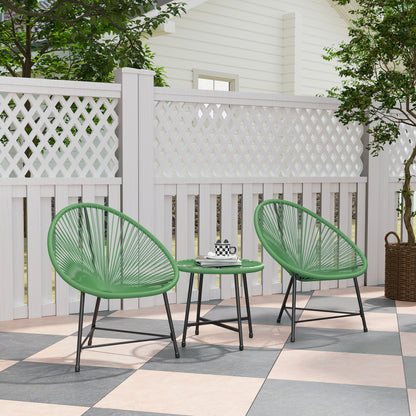 Rattan Bistro Set with Acapulco Chairs and Glass Table, Green