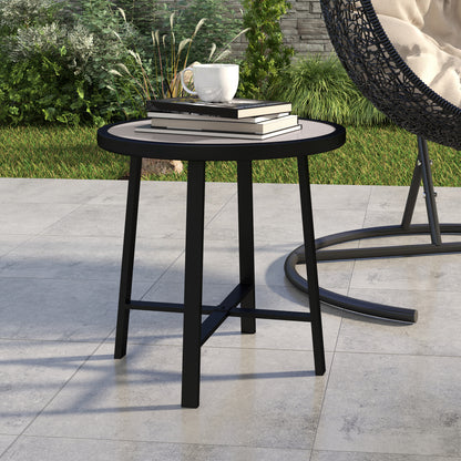 50.5cm Round Garden Table with SPC Tabletop, Grey Wood Effect