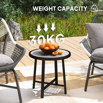 50.5cm Round Garden Table with SPC Tabletop, Grey Wood Effect