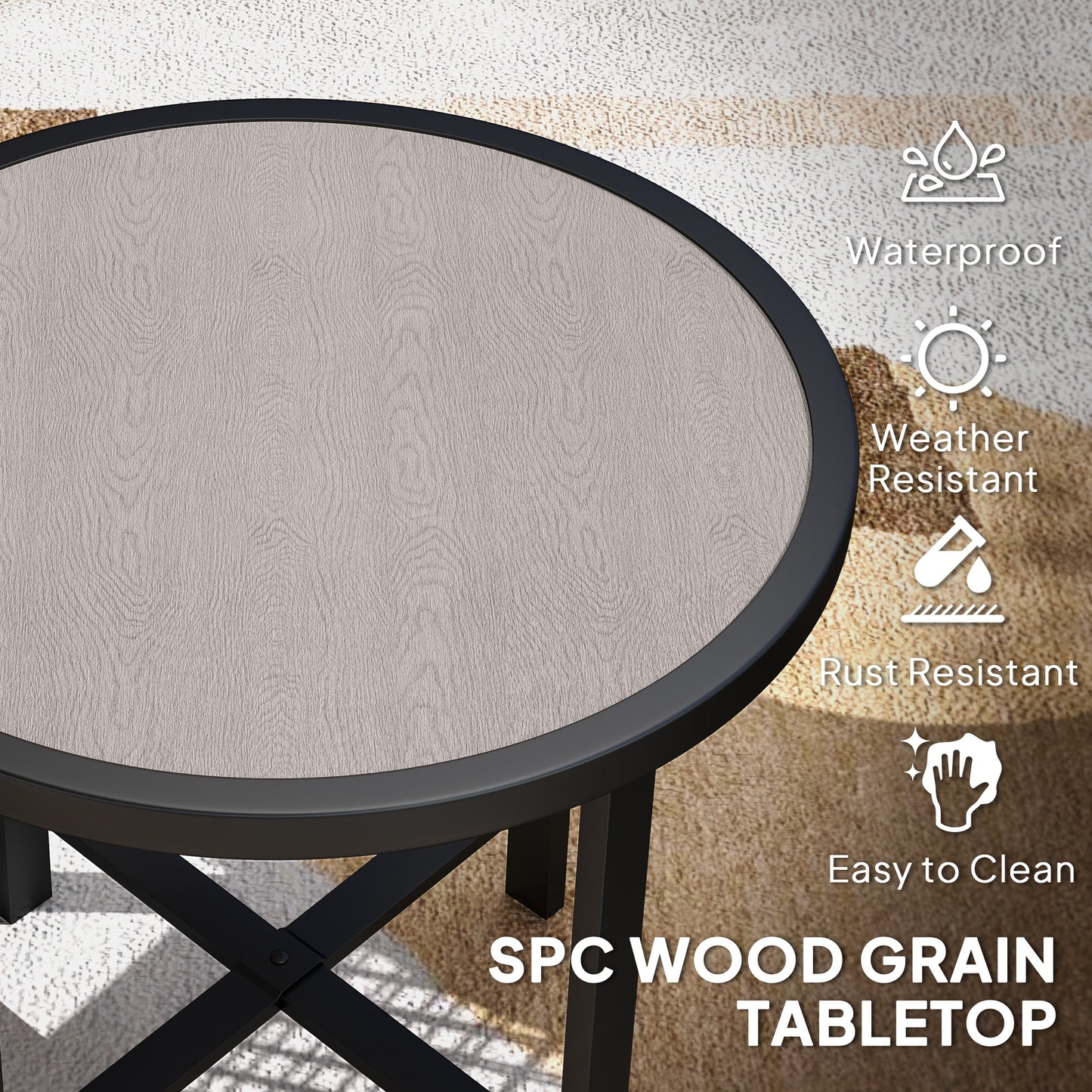 50.5cm Round Garden Table with SPC Tabletop, Grey Wood Effect
