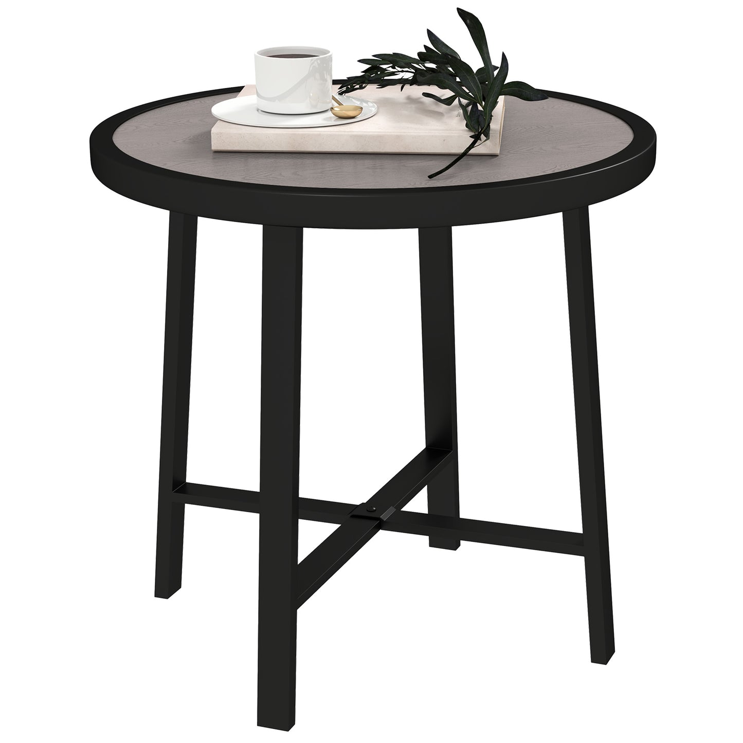 50.5cm Round Garden Table with SPC Tabletop, Grey Wood Effect