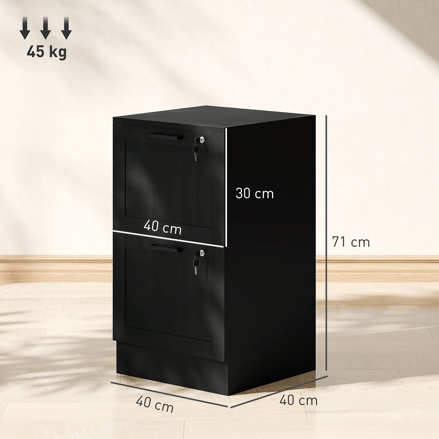 2 Drawer File Cabinet with Lock and Adjustable Hanging Bars, Black