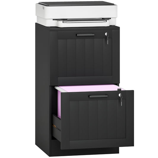 2 Drawer File Cabinet with Lock and Adjustable Hanging Bars, Black