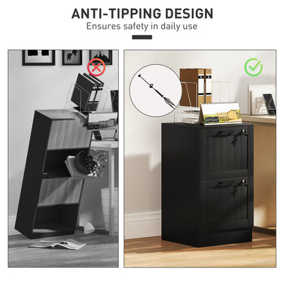 2 Drawer File Cabinet with Lock and Adjustable Hanging Bars, Black