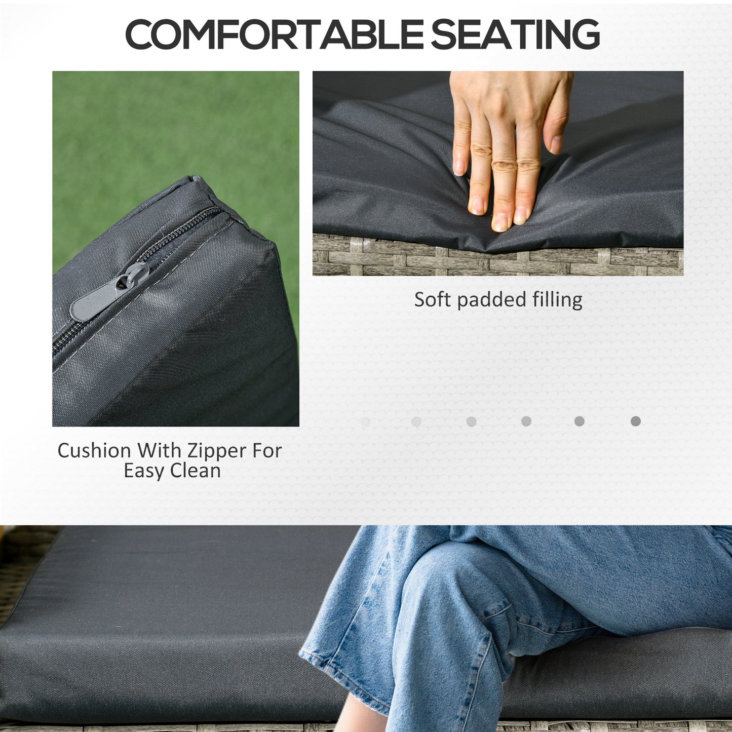 Two-Seat Rattan Chair, with Middle Table - Mixed Grey