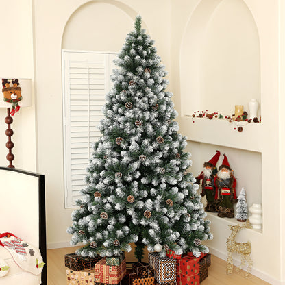 7ft Artificial Pine Christmas Tree with Pinecones, Steel Base