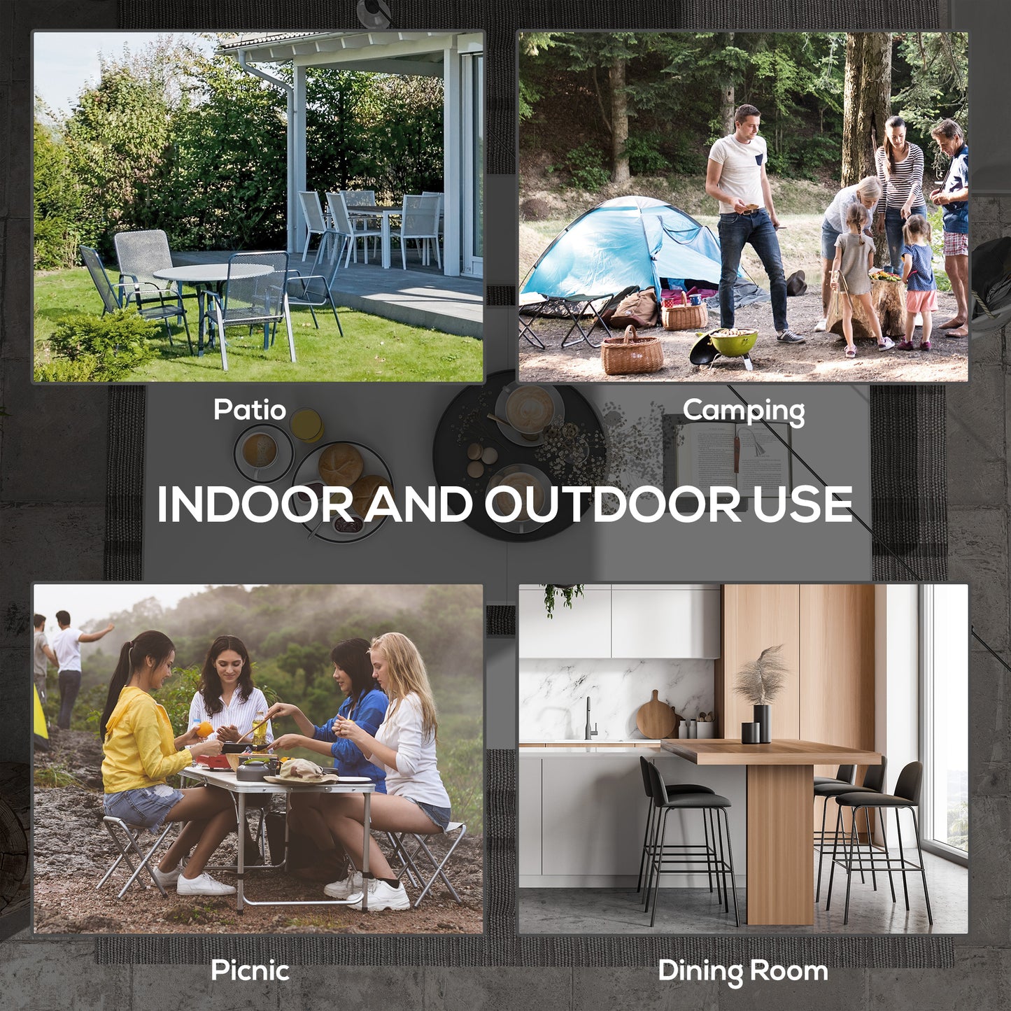 Folding Garden Table, Patio Table with Metal Frame, White