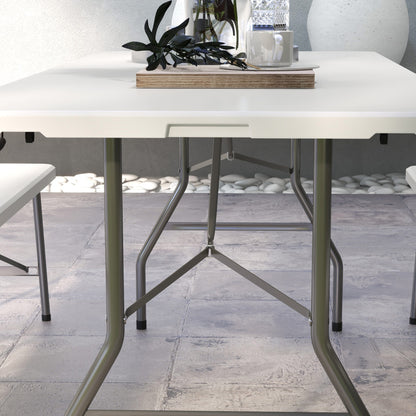 Folding Garden Table, Patio Table with Metal Frame, White