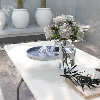 Folding Garden Table, Patio Table with Metal Frame, White