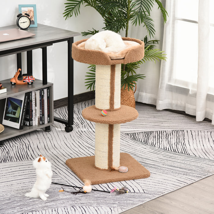 91cm Cat Tree Kitten Activity Center Play Tower Perches Sisal Scratching Post Lamb Cashmere Brown