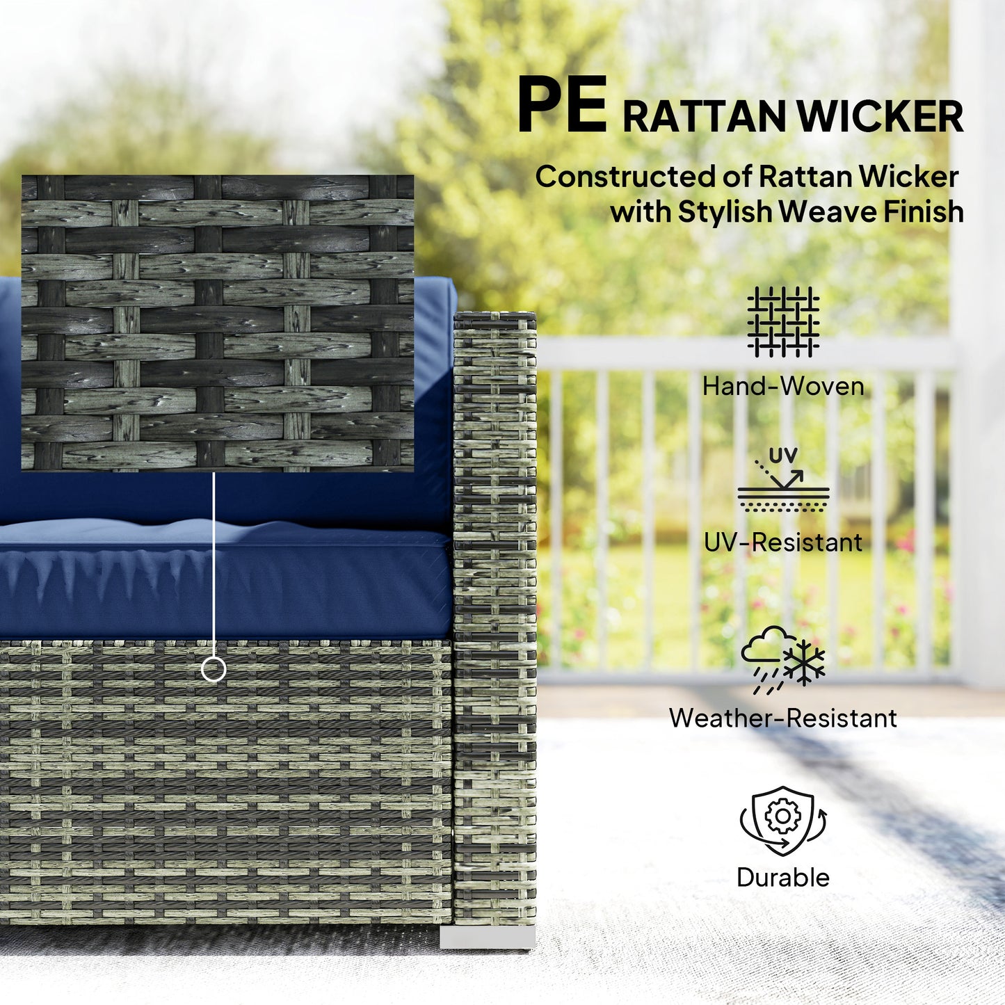 4 Pieces Rattan Garden Furniture Sofa Set with Coffee Table Blue