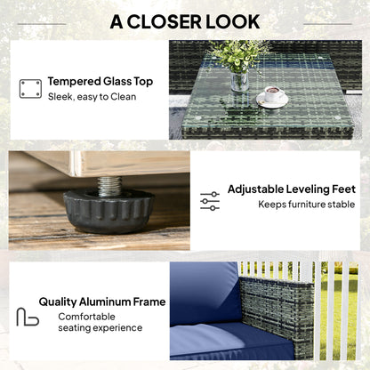 4 Pieces Rattan Garden Furniture Sofa Set with Coffee Table Blue