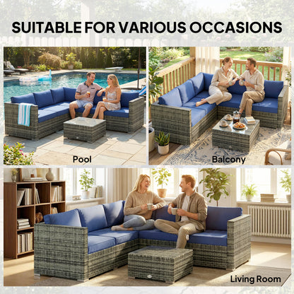 4 Pieces Rattan Garden Furniture Sofa Set with Coffee Table Blue