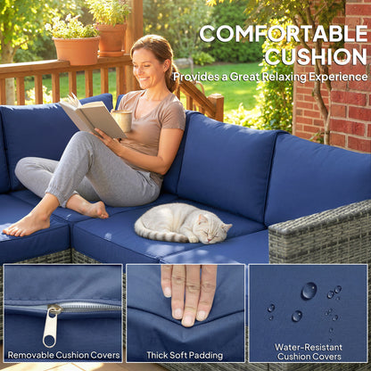 4 Pieces Rattan Garden Furniture Sofa Set with Coffee Table Blue