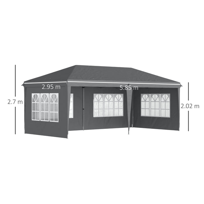 3 x 6m Pop Up Gazebo, Height Adjustable Marquee Party Tent with Sidewalls and Storage Bag, Grey