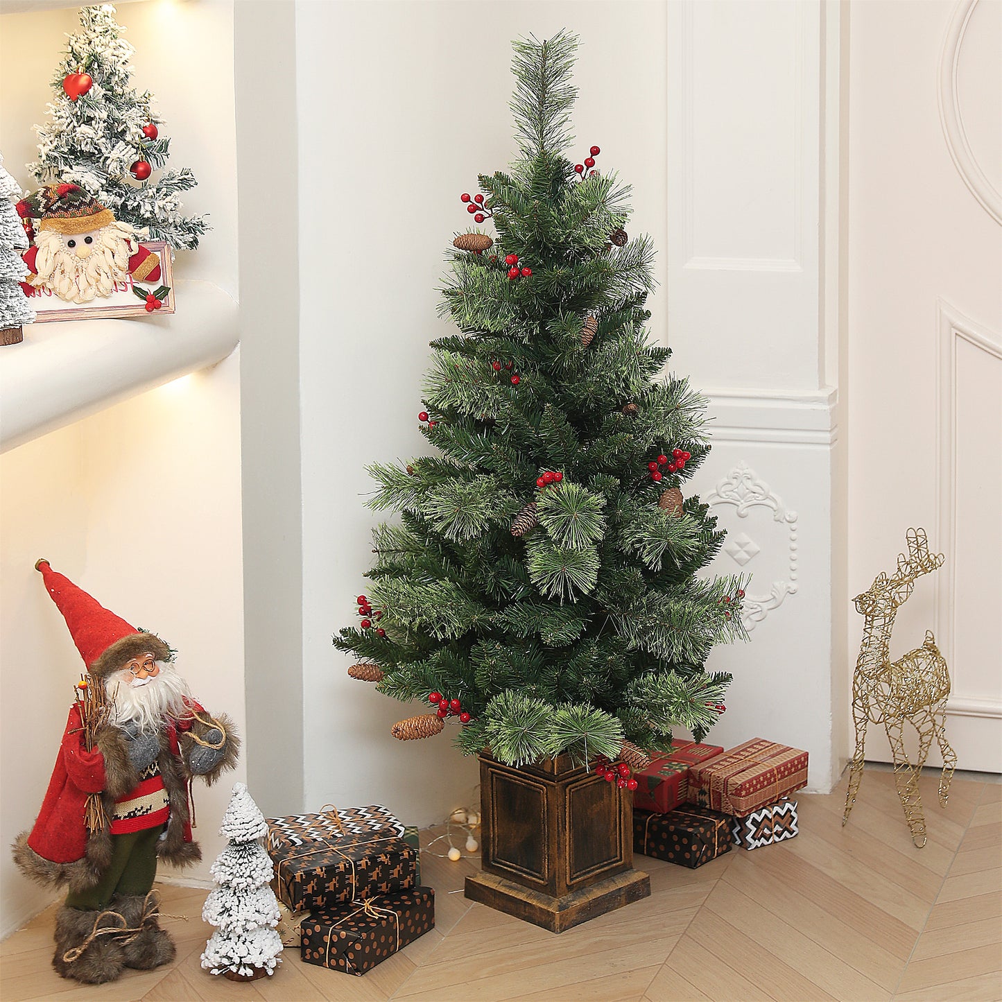 1.2m Prelit Christmas Tree with 100 Warm White LED Lights and 8 Modes