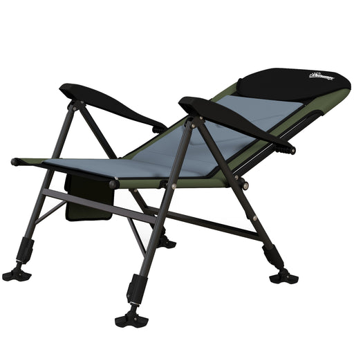 Foldable Metal Frame Fishing Chair, with Adjustable Legs - Green/Black
