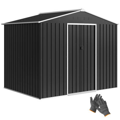 8 x 6ft Garden Storage Shed with Double Door, Dark Grey