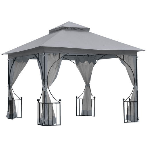 3 x 3 M Garden Gazebo Patio Party Tent Shelter Outdoor Canopy Double Tier Sun Shade Metal Frame Grey