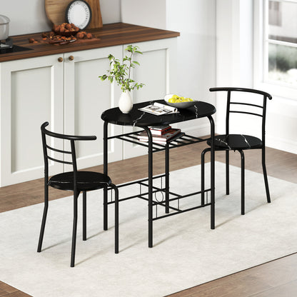 Breakfast Bar Table and Stools Set, Dining Room Set with Shelf, Black