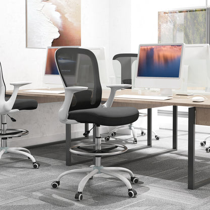 Mesh Draughtsman Chair, Ergonomic Drafting Chair, Black White