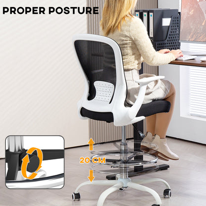 Mesh Draughtsman Chair, Ergonomic Drafting Chair, Black White