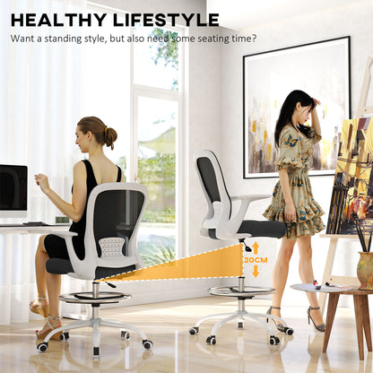 Mesh Draughtsman Chair, Ergonomic Drafting Chair, Black White