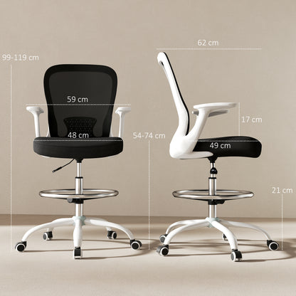 Mesh Draughtsman Chair, Ergonomic Drafting Chair, Black White